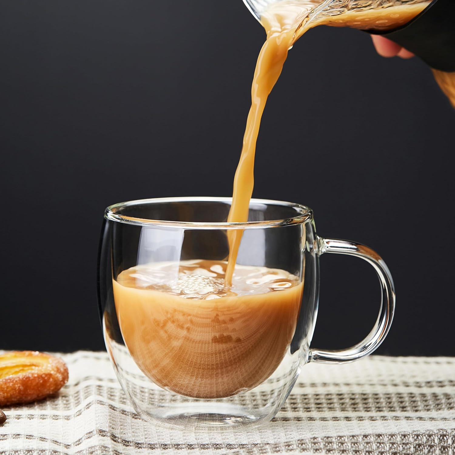 MESNEY Double Wall Insulated Espresso Cups & Mugs, Set of 4, 6.7 oz, Clear Glass for Coffee, Latte, Macchiato, Cappuccino & Tea, Dishwasher Safe
