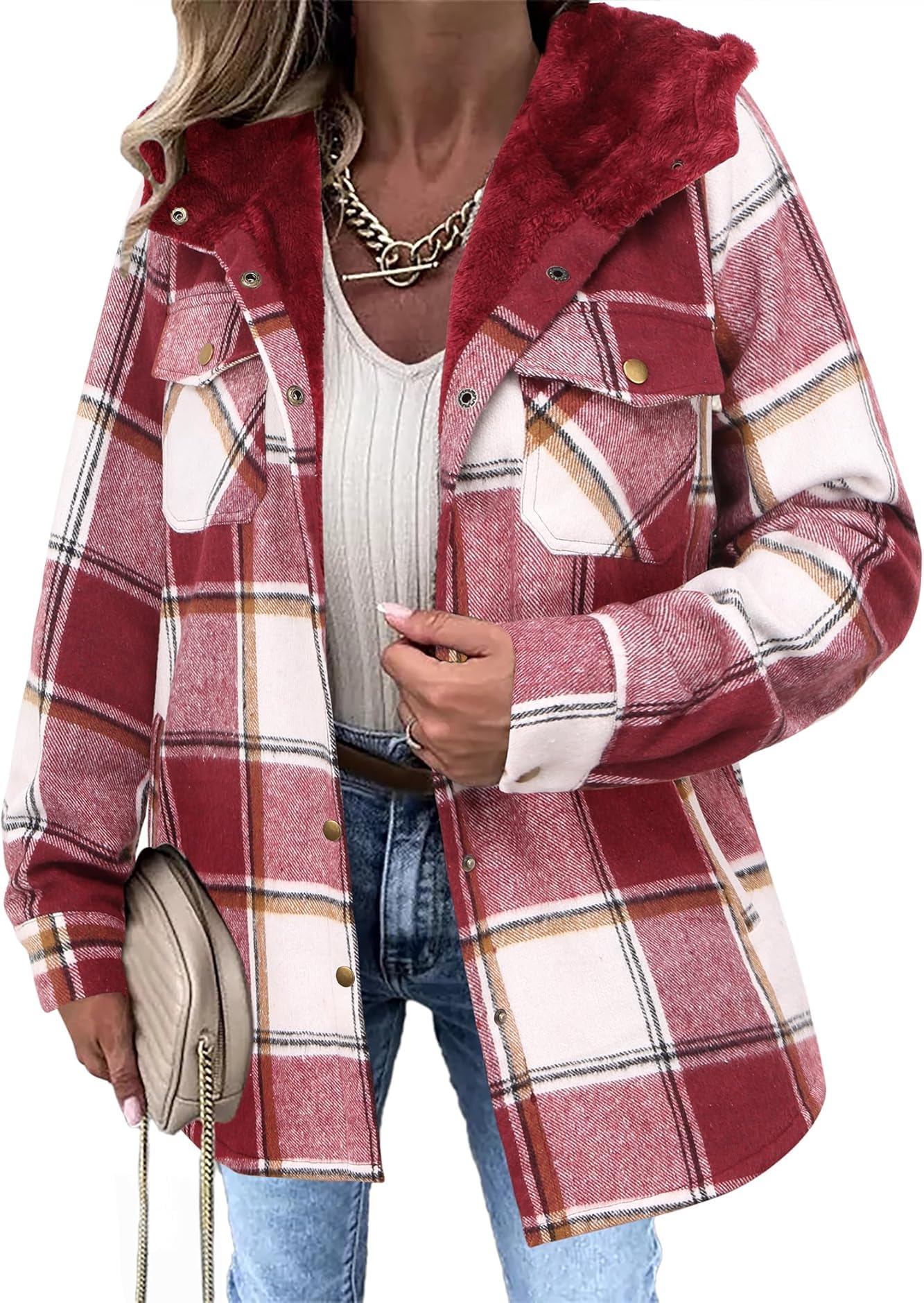 SIMILAR TO..Zeagoo Womens Plaid Shacket Jacket Long Sleeve Fleece Hooded Jackets Fall Winter Warm Coat S-2XL