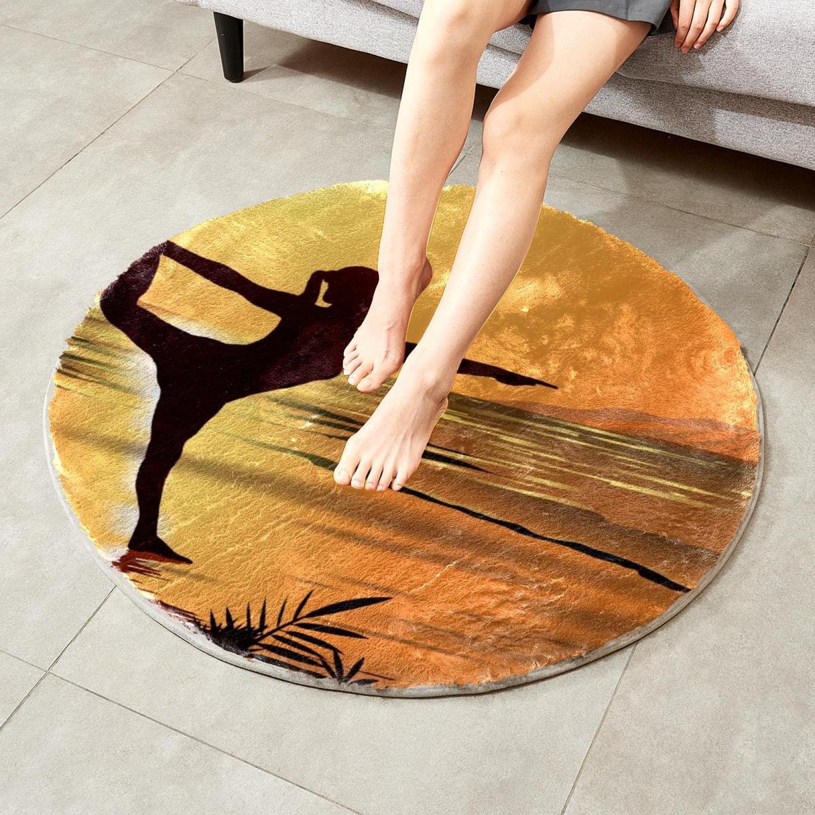 Tapis rond de yoga à poils longs doux lavable