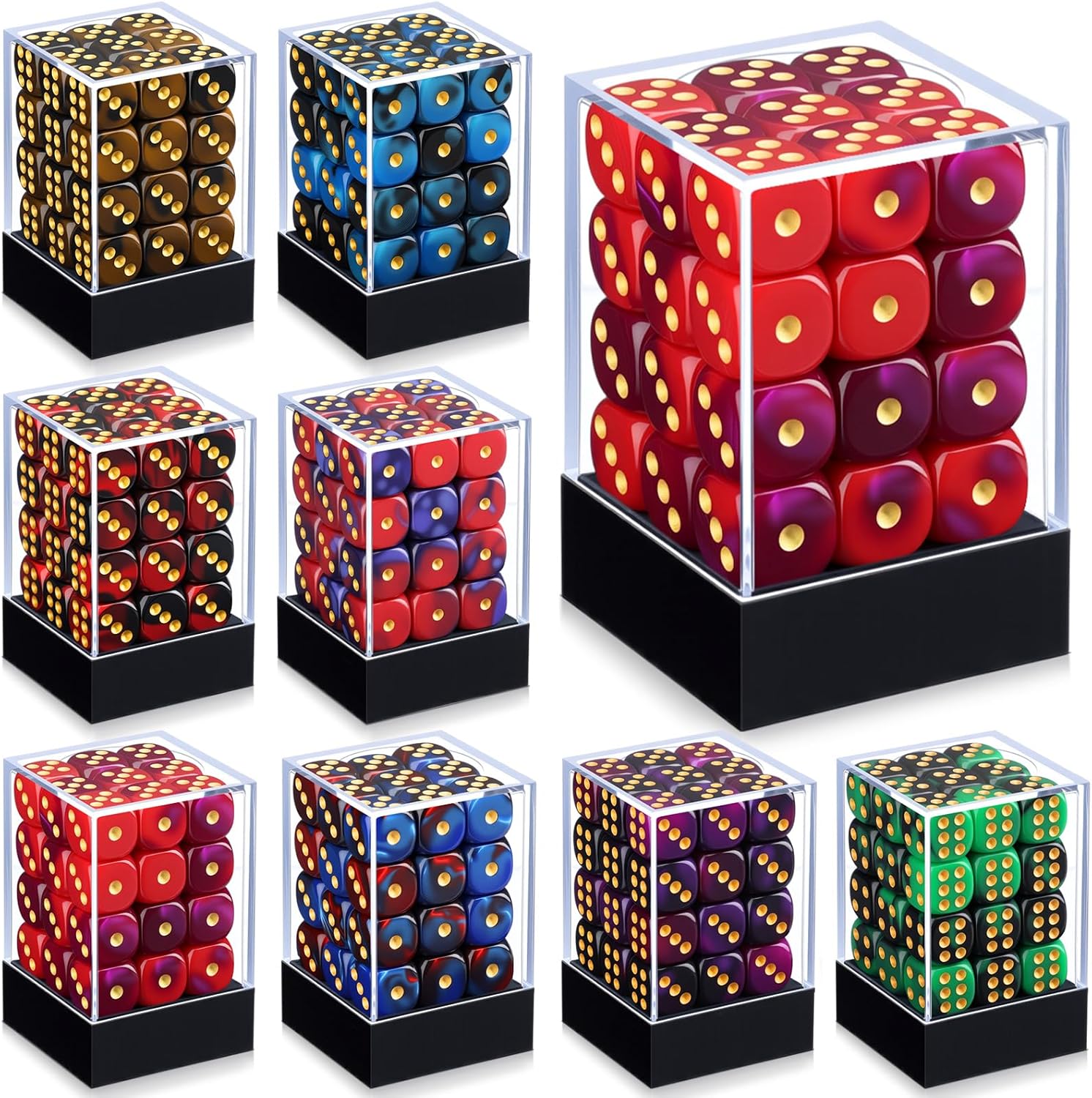 288 Pcs 12mm 6 Sided Mini Dice Set for School Classroom Table Games D6 Game Standard Dice with Portable Plastic Box for Teaching Math Learning (Deep Color)