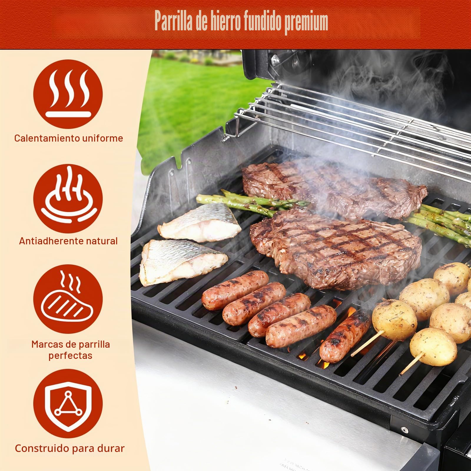 Denmay 7637 69799 - Parrilla de cocción de hierro fundido esmaltado, accesorio para modelos de parrilla Weber Spirit 200 E210 S210 46010074 (con botones de control frontal)
