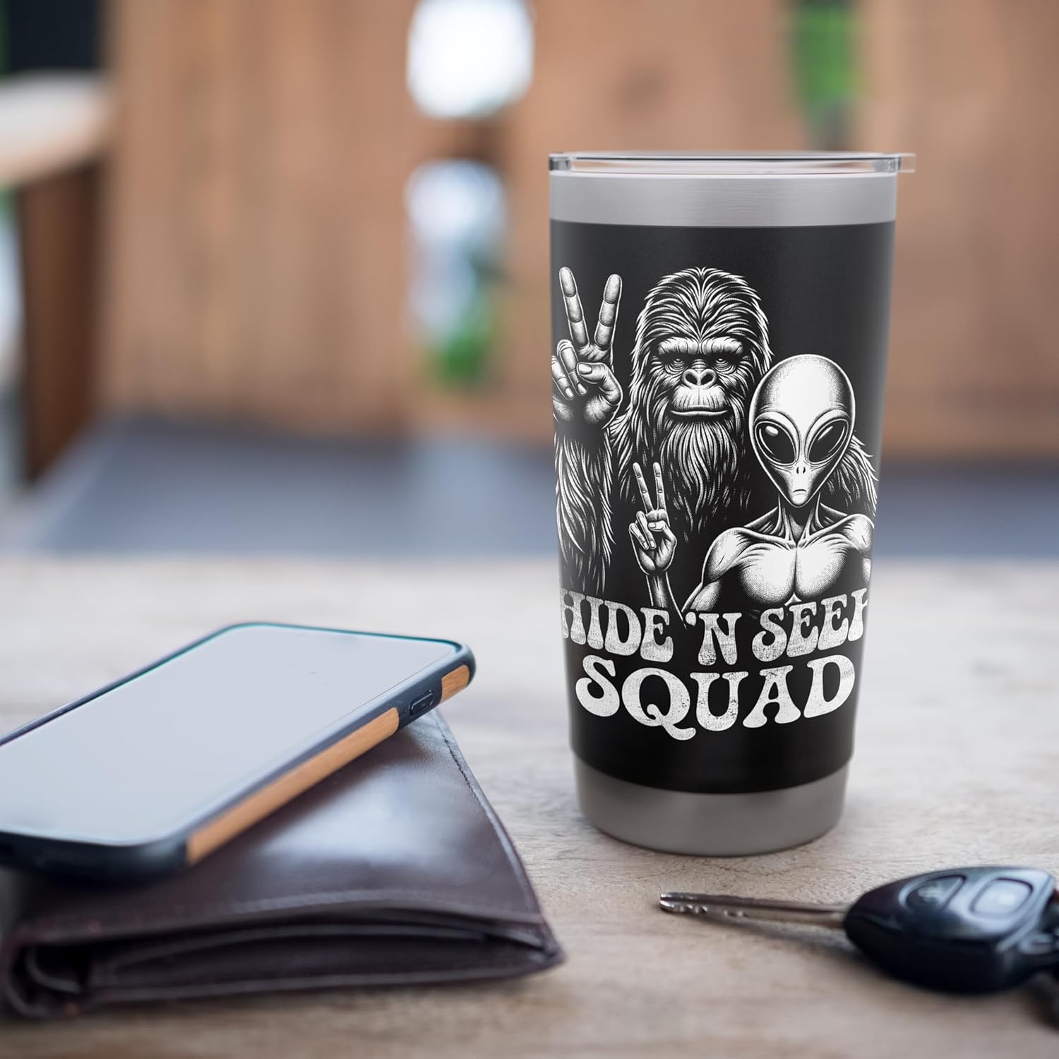 Bigfoot Sasquatch Funny Alien Cryptid Hide 'n Seek Vintage Stainless Steel Insulated Tumbler