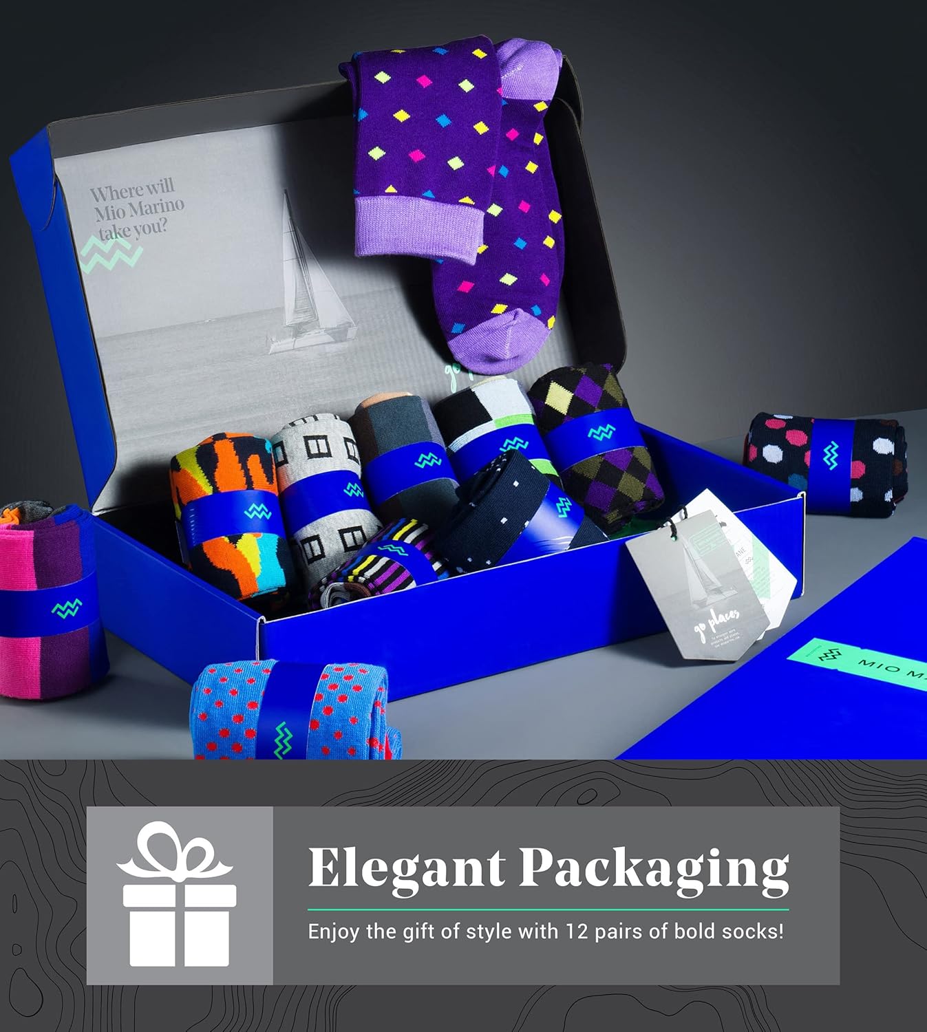 Marino Men's Dress Socks - Colorful Funky Socks for Men - Cotton Fashion Patterned Socks - 12 Pack - Image 4