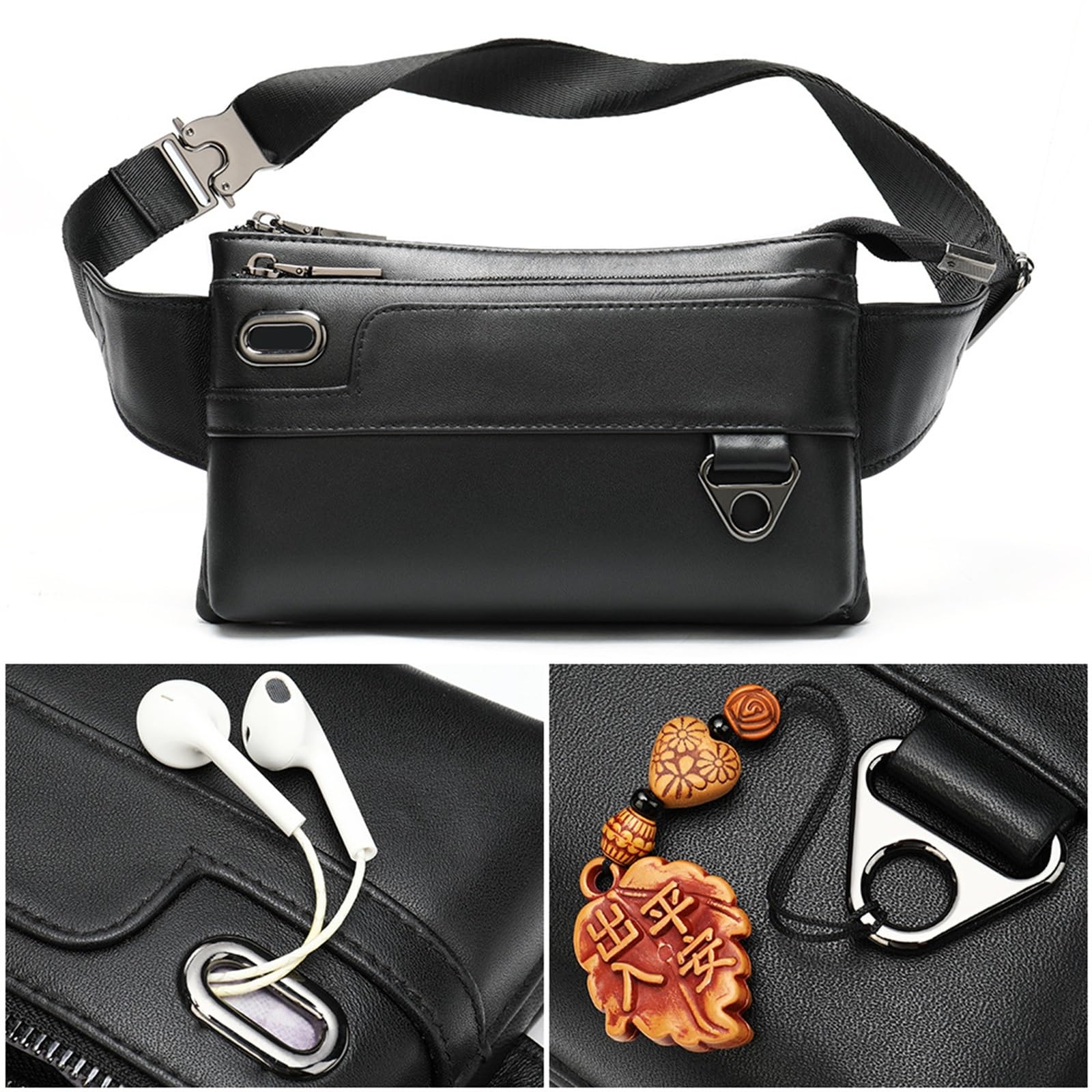 Talia Fanny Pack męska torba na talię pasek skórzany portfel do podróży biegania treningu, Czarny, 21x2x12cm, Jeden styl