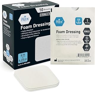 MedPride Sterile Foam Wound Dressings 4x4 Non-Adhesive Highly Absorbent Pads for Ulcers Pressure Sores 10 Pack