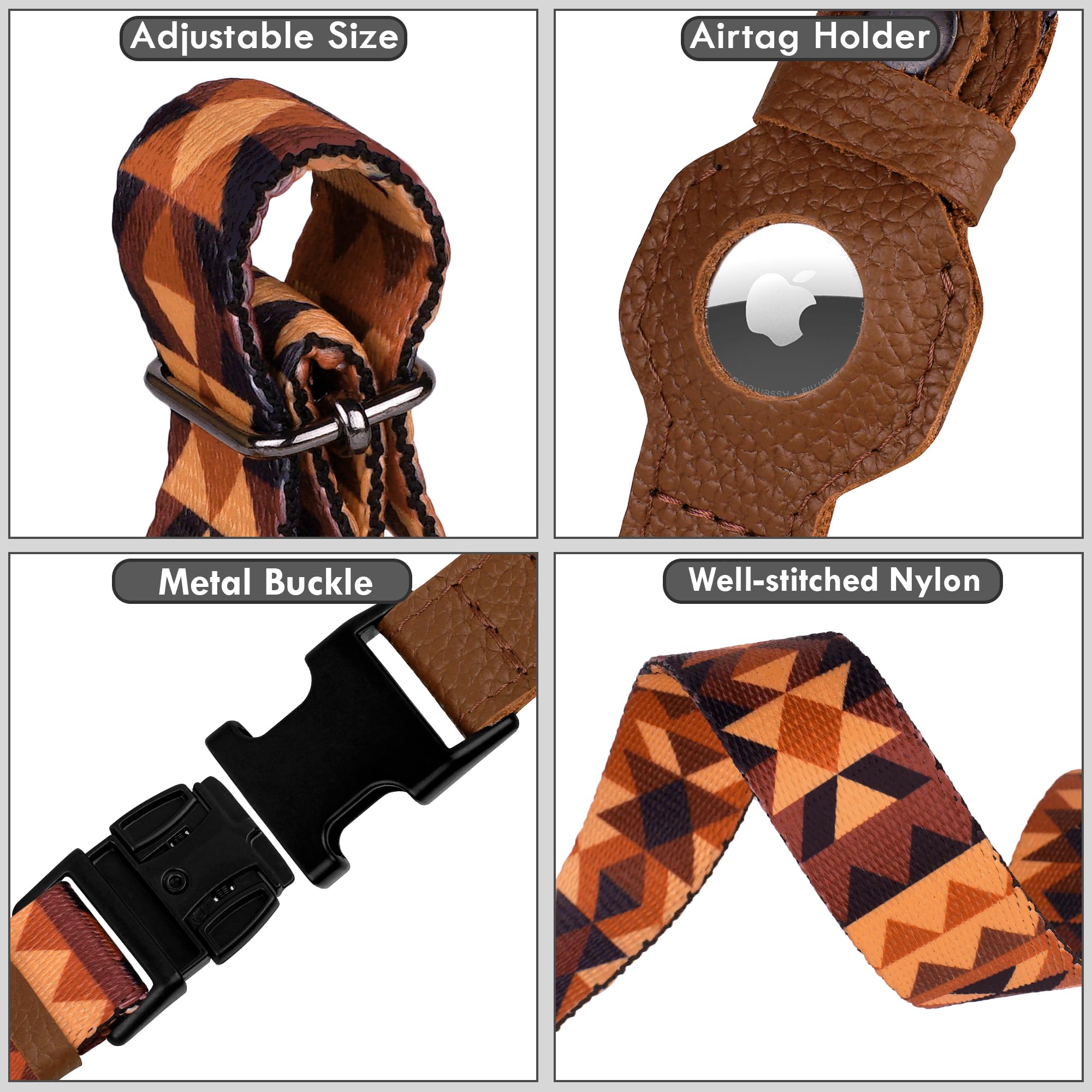 AirTag – Collier pour chien avec boucle en métal – Collier pour chien en cuir souple imprimé avec support Apple AirTag – Collier GPS de suivi sécurisé pour animaux de compagnie pour fille, garçon