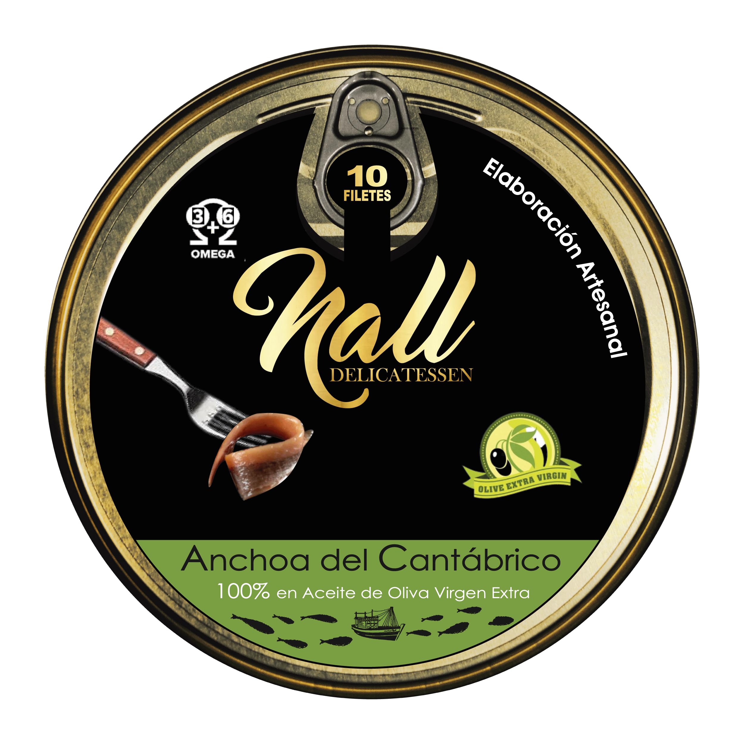 NALL DELICATESSEN Anchoas del Cantábrico XXL 000 | Elaboración Artesanal en 100% Aceite de Oliva Virgen Extra | 10 Filetes/lata (1 Lata)