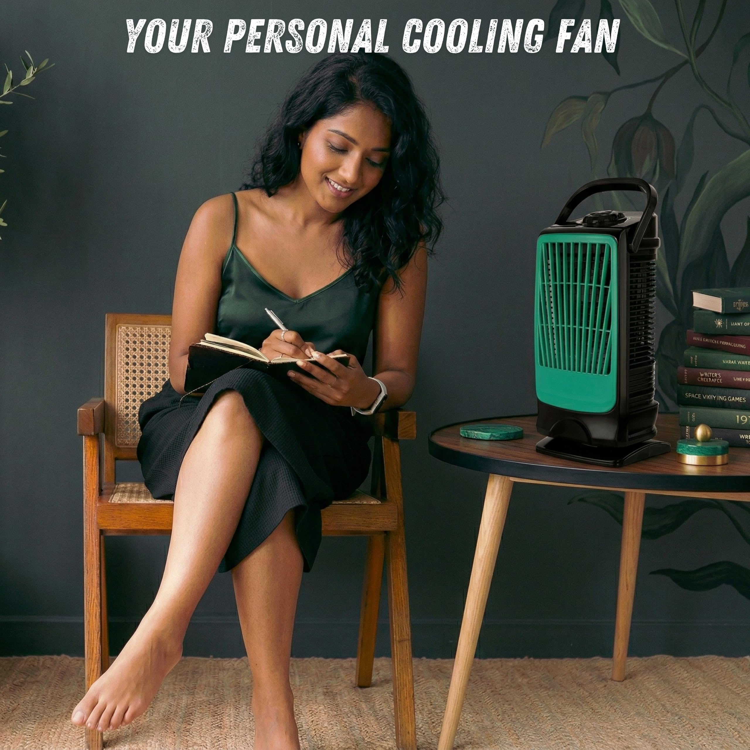 Ekvira Aura High Speed Cooling Fan NEW | Tower Fan | 120° Oscillation | 3 Speed Single-Knob Control | Bladeless Safe Design | 1 Year Warranty | Portable Table Fan for Home Office Kitchen | Black Green 3