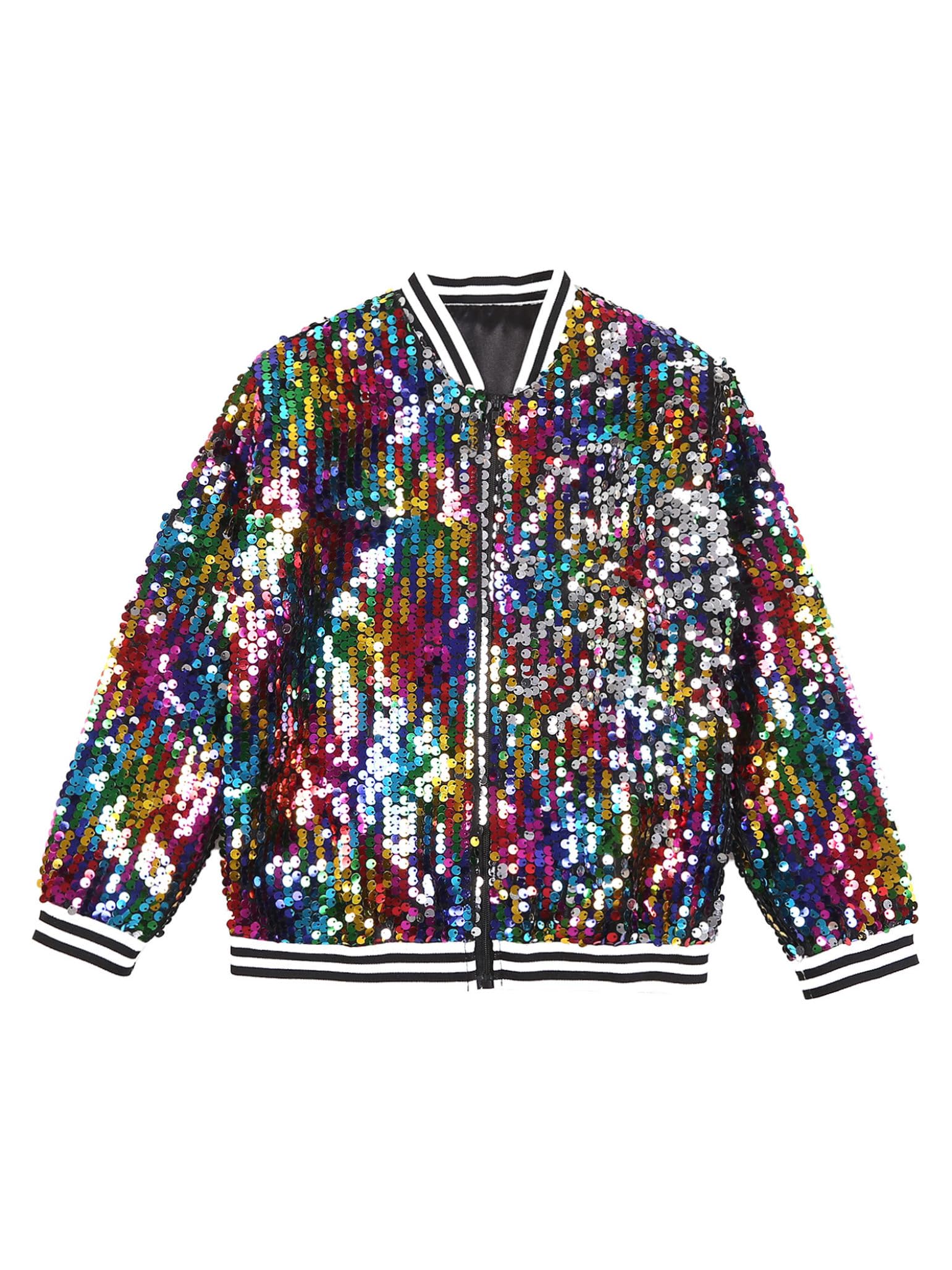 Enfants Filles Garçons Veste À Paillettes Veste Baseball Brillante Manches Longues Sport Métallisée Décontractée Tenue De Performance Pour Hip