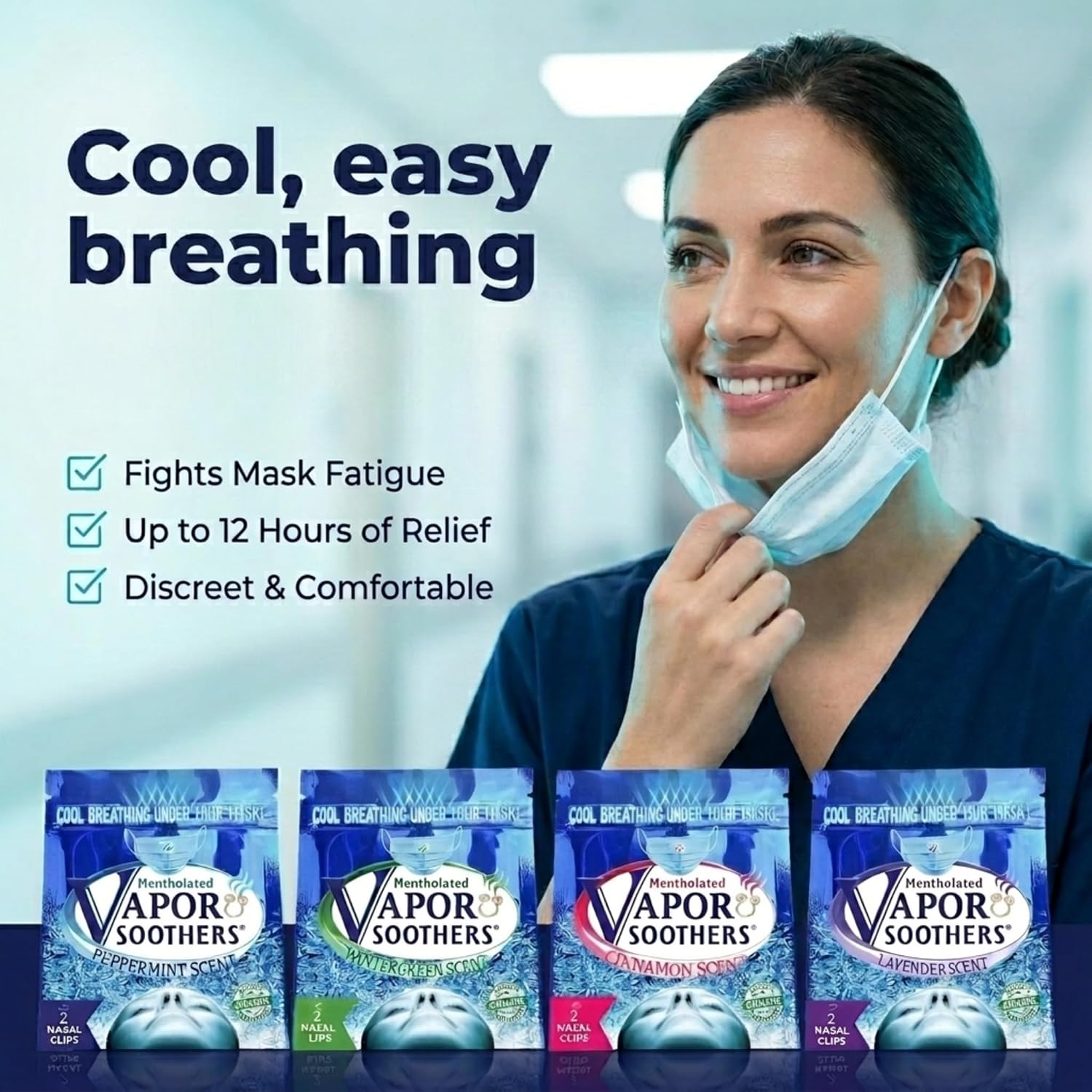 Nasal Dilators by Vapor Soothers | Scented Nose Rings for Nurses | Nose Clips for Cool & Easy Breathing | Instant Nasal Congestion Relief, Drug-Free | 4 Scent Variety Pack