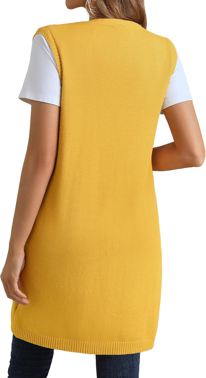 ZXZY Long Vest for Women Sleeveless Knit Cardigan Open Front Draped Sweater Duster Casual Lightweight Outwear Vests - Image 2