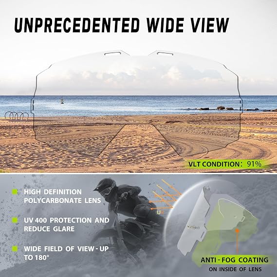 Dirt Bike Goggles Over Glasses Anti-Fog with Replacement Lens (Clear)