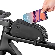 Top Tube Bike Bag 1.3L 3-Point Elastic Cord Lightweight Portable | One-Hand Access Zipper,External Mesh Pockets,Anti-Wear Fabric,Headphone Jack Design,Road Commuting