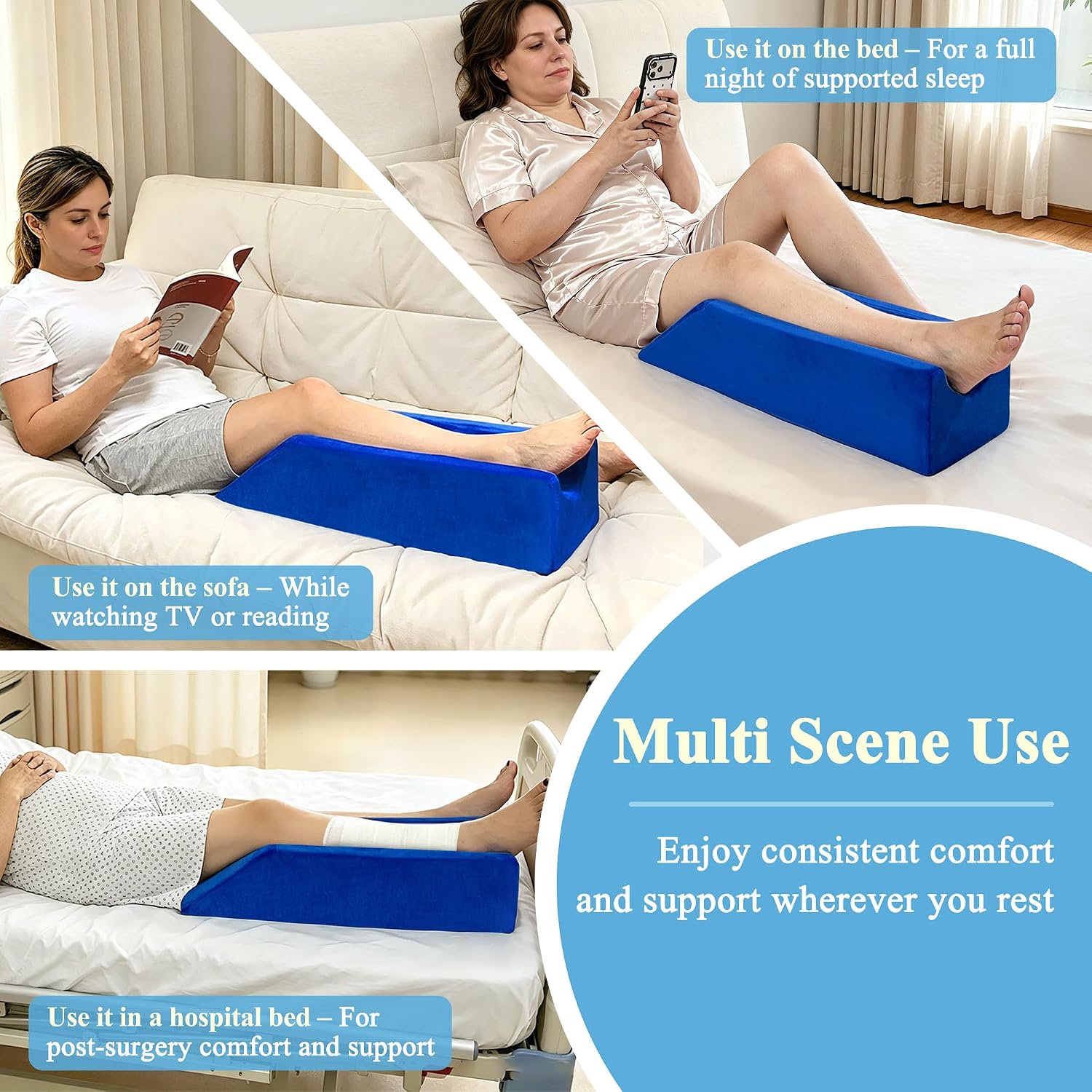 Leg Elevation Pillow for After Surgery, Foam Leg Elevating Wedge Pillow, Knee Surgery Recovery Equipment, Ankle Pillows for Sleeping, Foot Legs Support Pillow for Blood Circulation