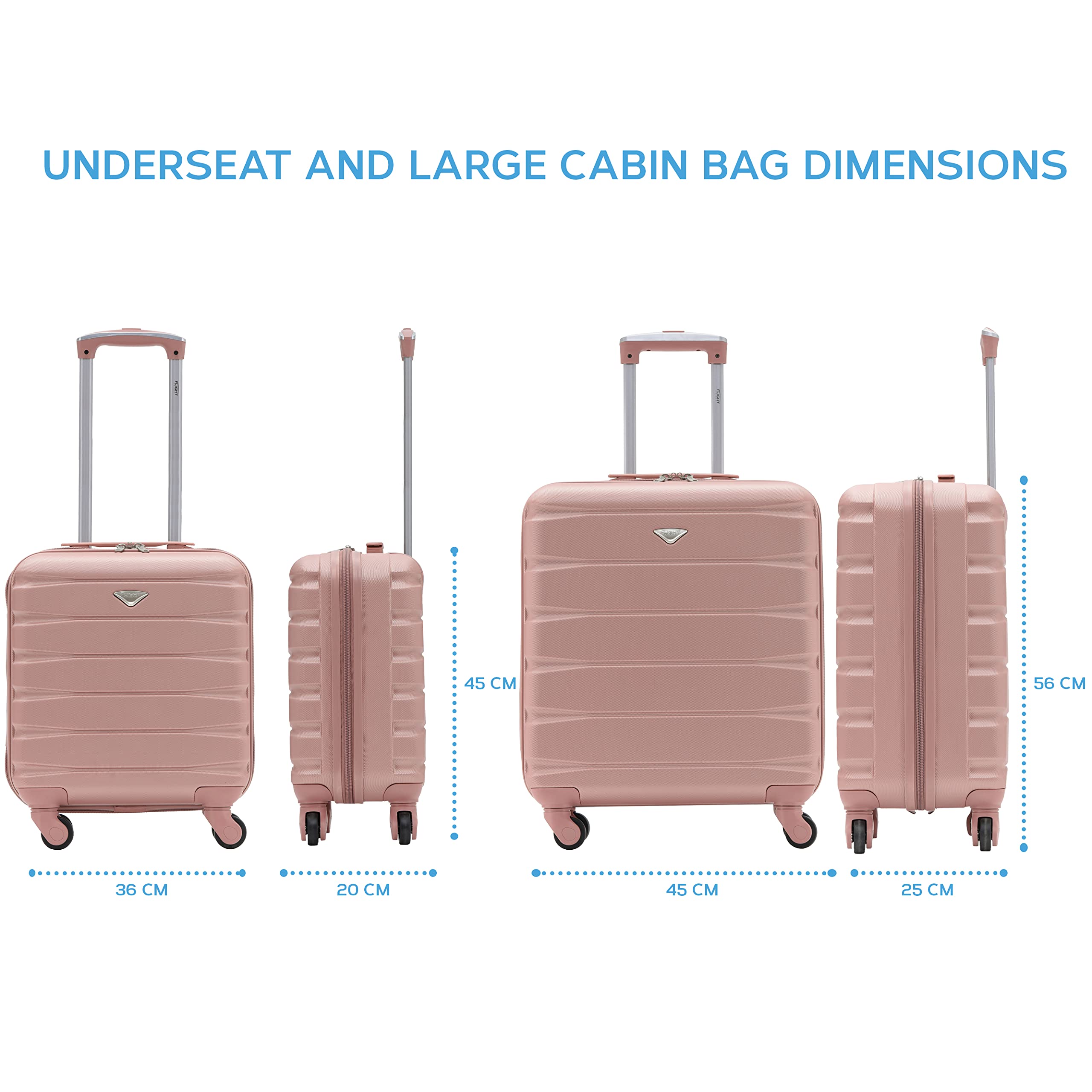Flight Knight Suitcase Set of 2 Lightweight 4 Wheel ABS Hard Case Cabin Carry On Hand Luggage - easyJet Maximum Size for Overhead Cabin & Under Seat Carry-On - 45x36x20cm & 56x45x25cm