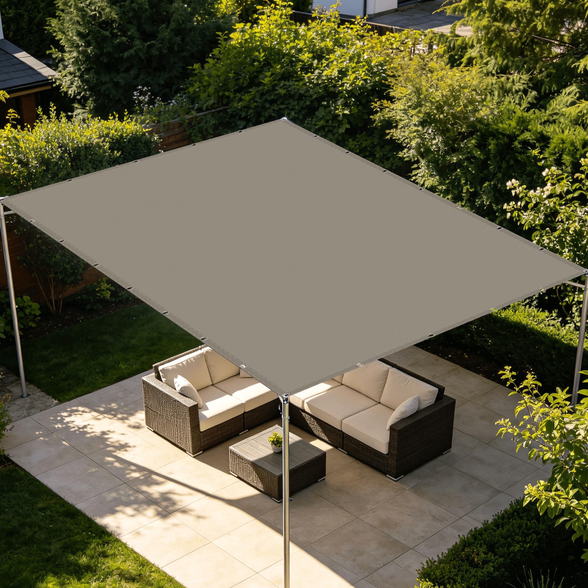 Voiles ombrages rectangulaire 4.5x8m polyester anti-déchirure résistant couleur taupe