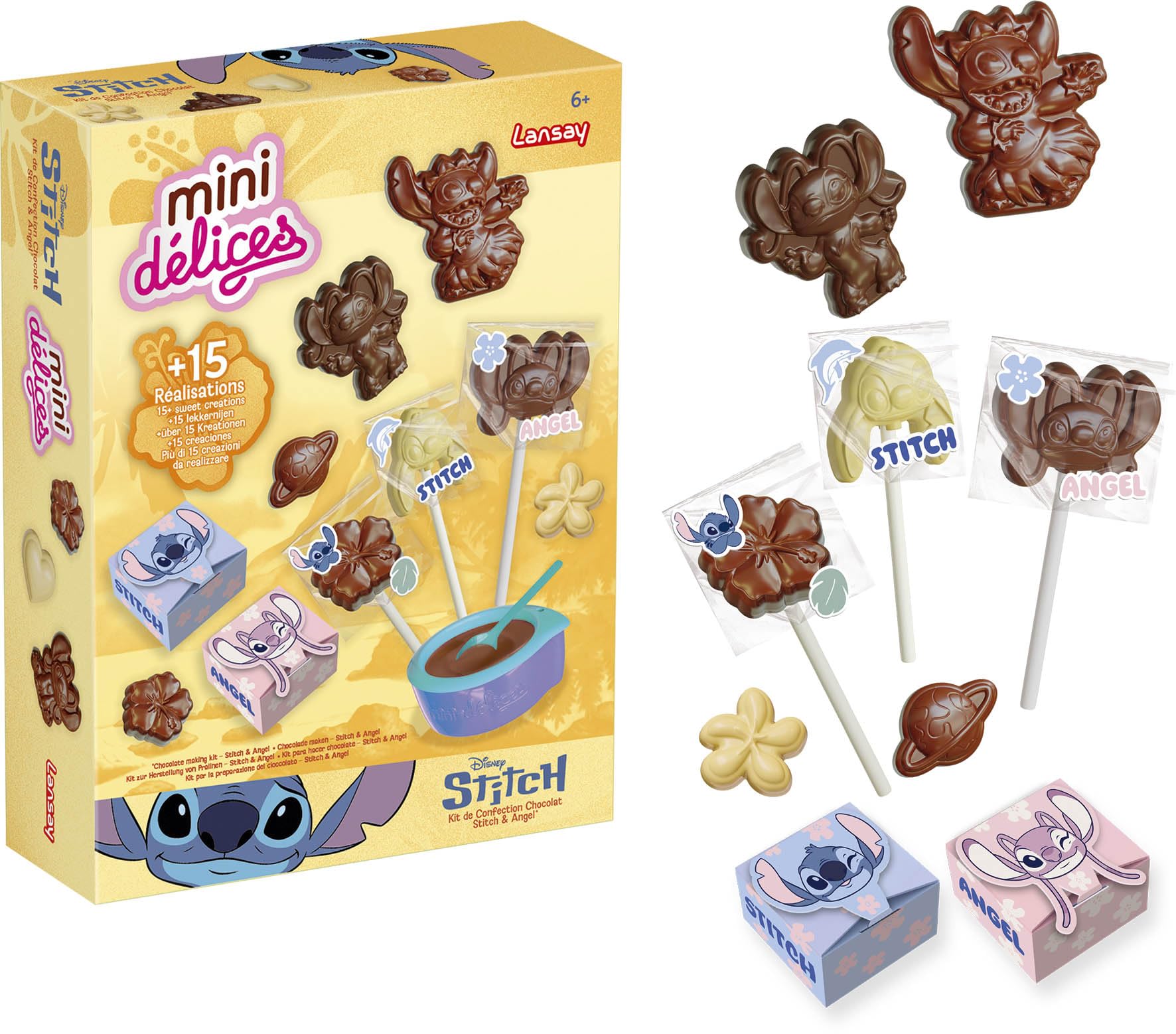 Lansay – Mini Delights – Chocolate Making Workshop – Stitch & Angel – Children's Chocolate Kit with Moulds and Accessories – Stitch Shaped Chocolates – Gourmet Creation from 6 Years
