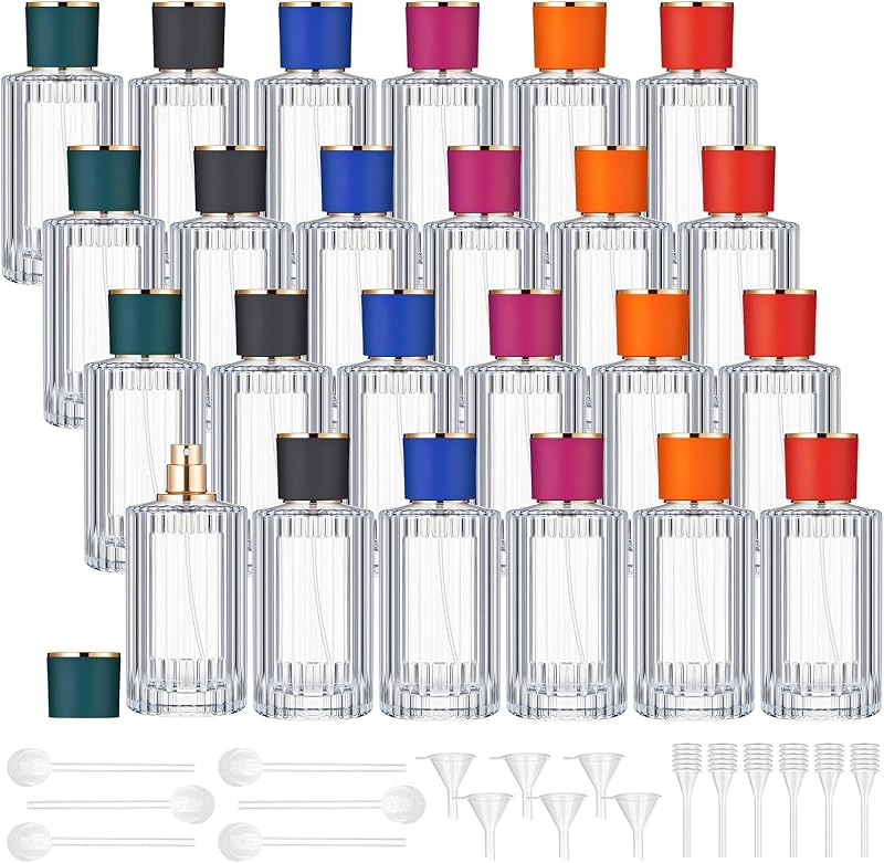 Teenyyou Frascos de Perfume Recarregáveis de Vidro 100 mL com Tampas em Cores Sortidas, Pacote com 24
