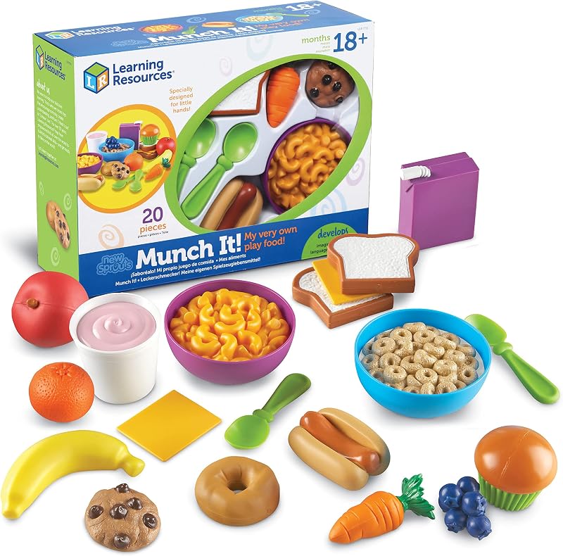 Learning Resources New Sprouts Munch It Food Set - Play Kitchen Accessories, Pretend Toys, Pretend Play Food Toys, Kids Kitchen Set, Grocery Playset, Toddler Learning Toys, Montessori Cooking