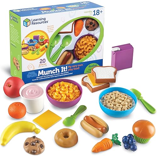 Learning Resources New Sprouts Munch It! Food Set - Food Kitchen Accessories, Pretend Toys, Toddler Picnic Table Games,Kitchen Set, Grocery Fine Motor Skills, Montessori Cooking