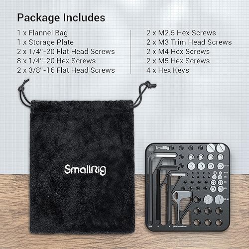 Miniatura 7 de SmallRig 20 tornillos y placa de almacenamiento de llaves hexagonales con tornillos de acero inoxidable de 1/4"-20 3/8"-16 M2.5 M3 M4 M5 y 4 llaves