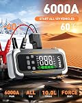 6000A Car Battery Booster Jump Starter with Air Compressor & Air Blower | Portable Car Booster Pack Jump Starter (All Gas/10L Diesel) Battery Booster with 150PSI Tire Inflator, 3 LED Light, Case