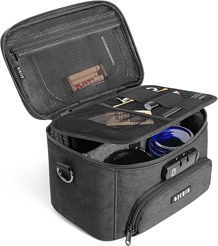 Miniatura 9 de OZCHIN Caja de almacenamiento grande con cerradura de combinación, bolsa de bloqueo con forro de carbono, elegante y portátil, organizador de bolsa