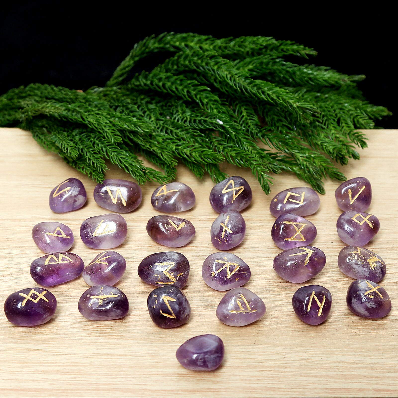 Tumbled Amethyst Rune Set Meditation Balancing Engraved Elder Futhark Alphabet Divination Symbol Reiki Healing Crystal Set of 25 PC