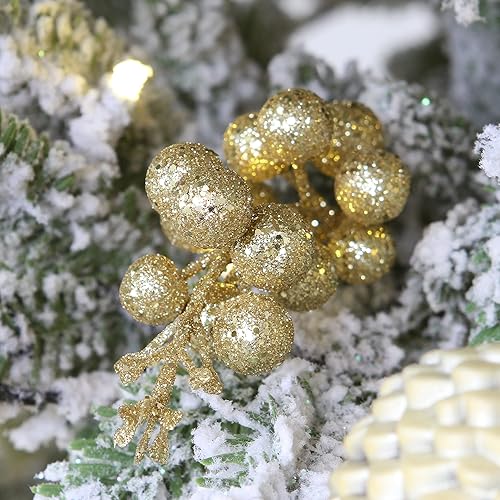 Miniatura 6 de Sea Team Paquete de 24 adornos artificiales de ramas de bayas de acebo con purpurina, palitos de frutas decorativos, tallos brillantes, púas, ramas