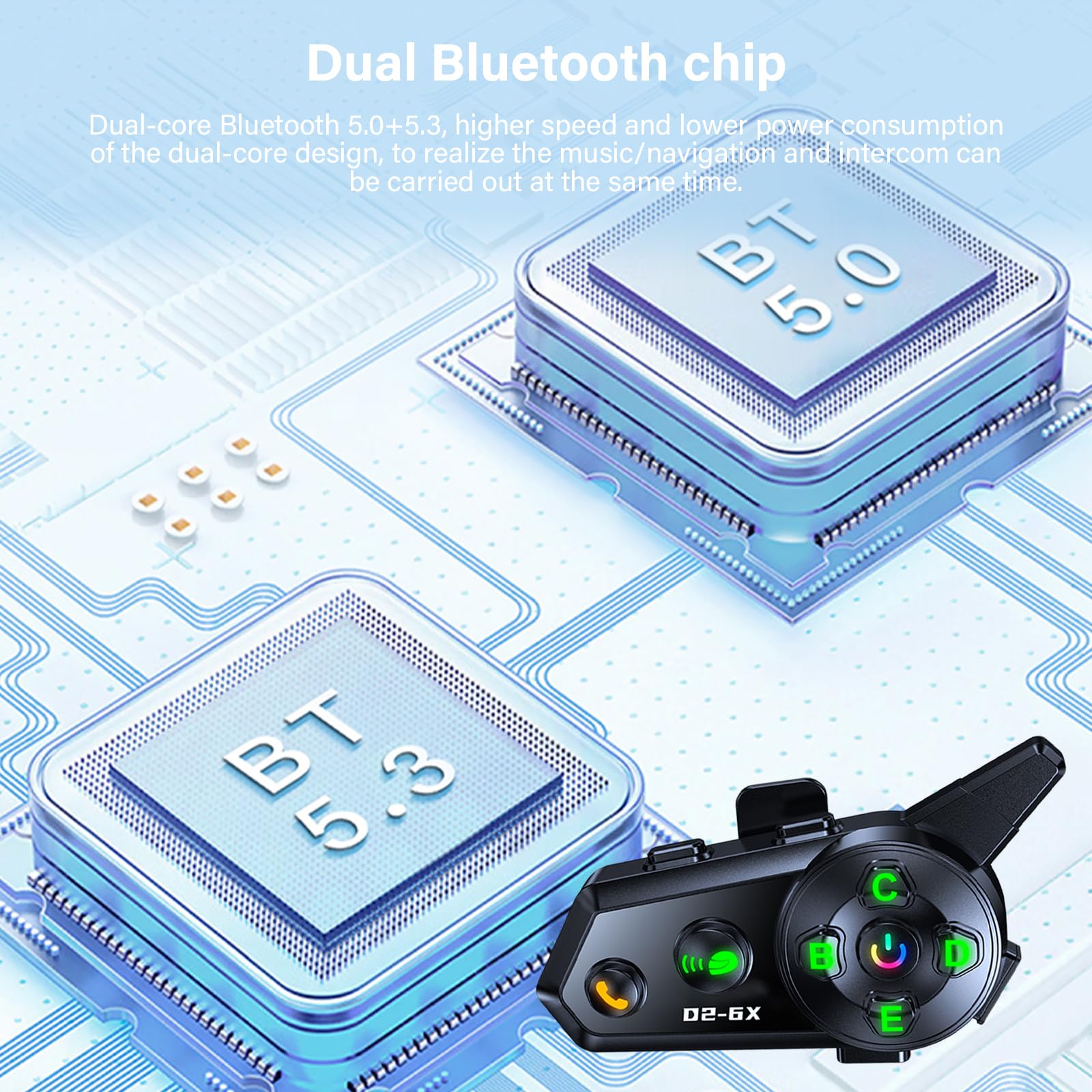 Motoradhelm Bluetooth Headset Motorrad Helm Bluetooth Headset mit Dual-Chip für Audio-Multitasking Helm Gegensprechanlage Kopfhörer Kommunikationssystem für 6 Fahrer mit 1000m Kompatibel Alle Helme
