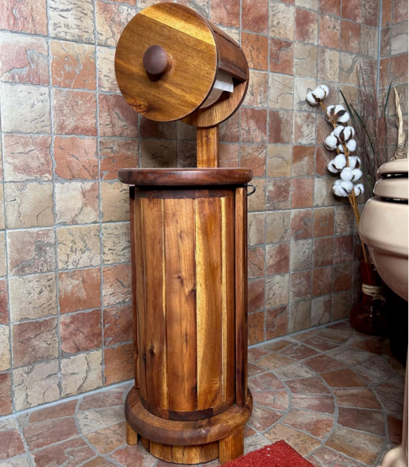 Elegwood Modern Toilet Paper Holder in Acacia Wood - Toilet Paper Holder for 4 Rolls - Elegant Design with Concealed Storage - Lifetime Lasting, Sturdy, and Mega-Roll Compatible