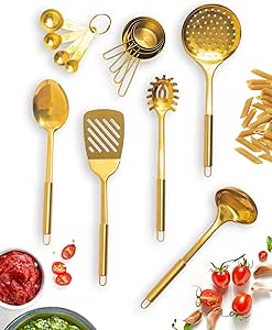 Amazon.com: Gold Cooking Utensils with Gold Measuring Cups and Spoons ...
