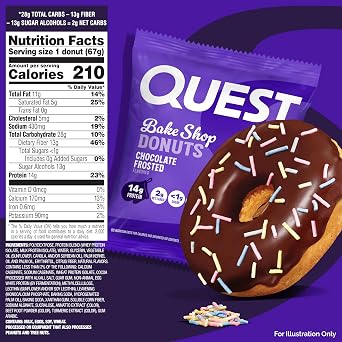 Quest Nutrition Bake Shop, Chocolate Frosted Donuts, 14g Protein, Less than 1g Sugar, Protein Snack, Low Sugar, 9 Count