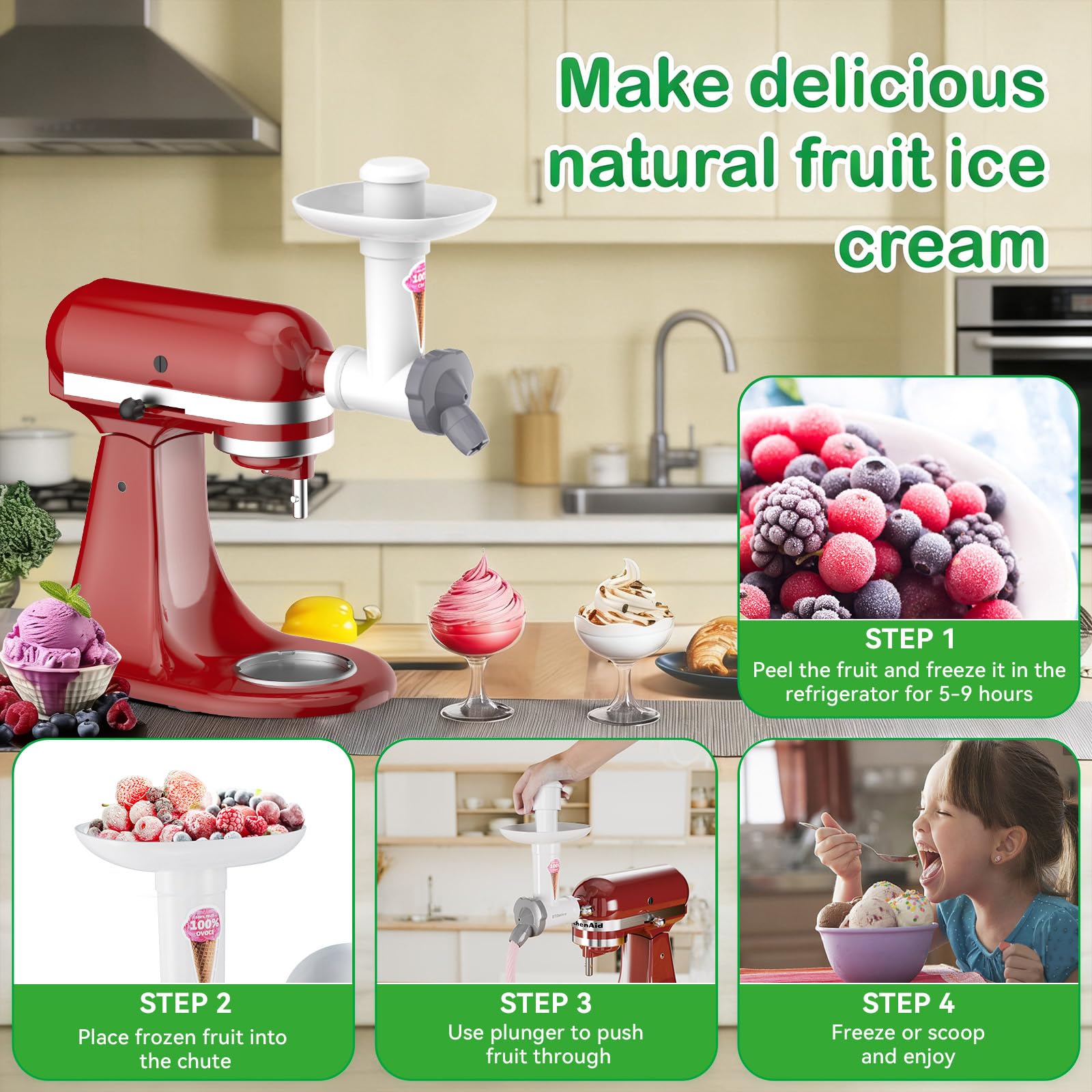 Accesorio para máquina de helados Kitchen aid batidora de pie, accesorio para máquina de helado de frutas, máquina de helado suave sin BPA, apto para alimentos, accesorios de cocina sin
