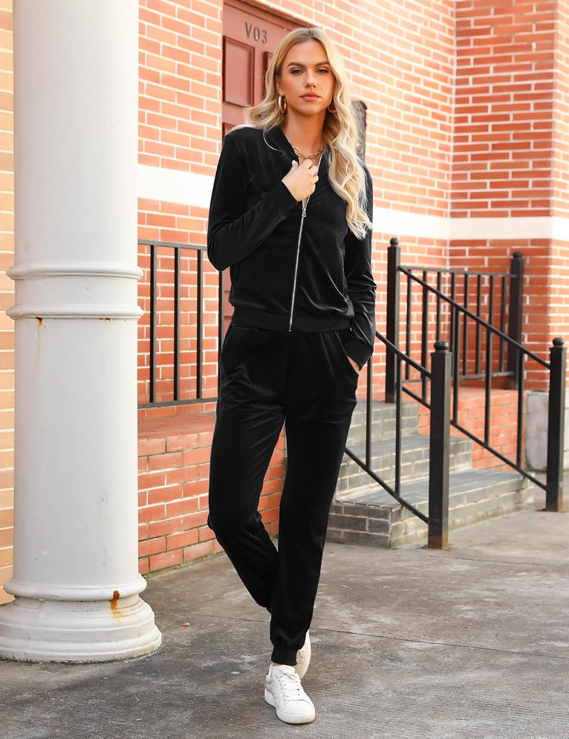 Totatuit Velour Tracksuit Womens Sweatsuit Set Long Sleeve Zip Up Jacket & Drawstring Sweatpants Outfit - Image 3