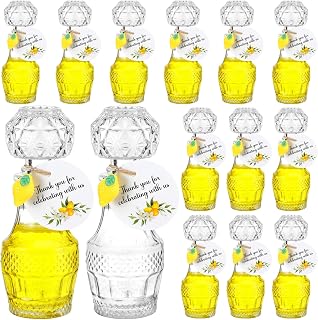 Chuangdi 16 Sets Mini Limoncello Glass Bottles 1.7 oz Limoncello Bottles with Labels Lemon Pendants Lemon Party Favors for Homemade Brewing Wedding Baby Shower Christmas Gifts(Fresh)