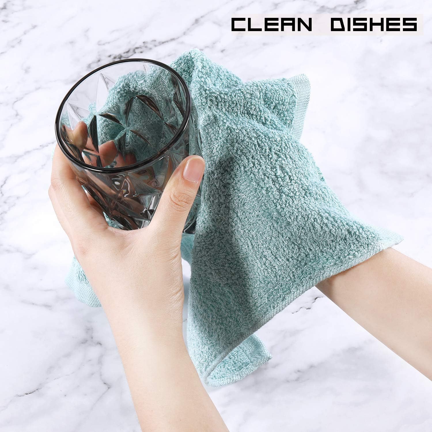 TOBEHIGHER Kitchen Dishcloth Dish Rags - 8 pcs, Super Absorbent Dish Cloths, Lint Free Wash Cloth Set, 10.2 x 10.2 inches - Grey