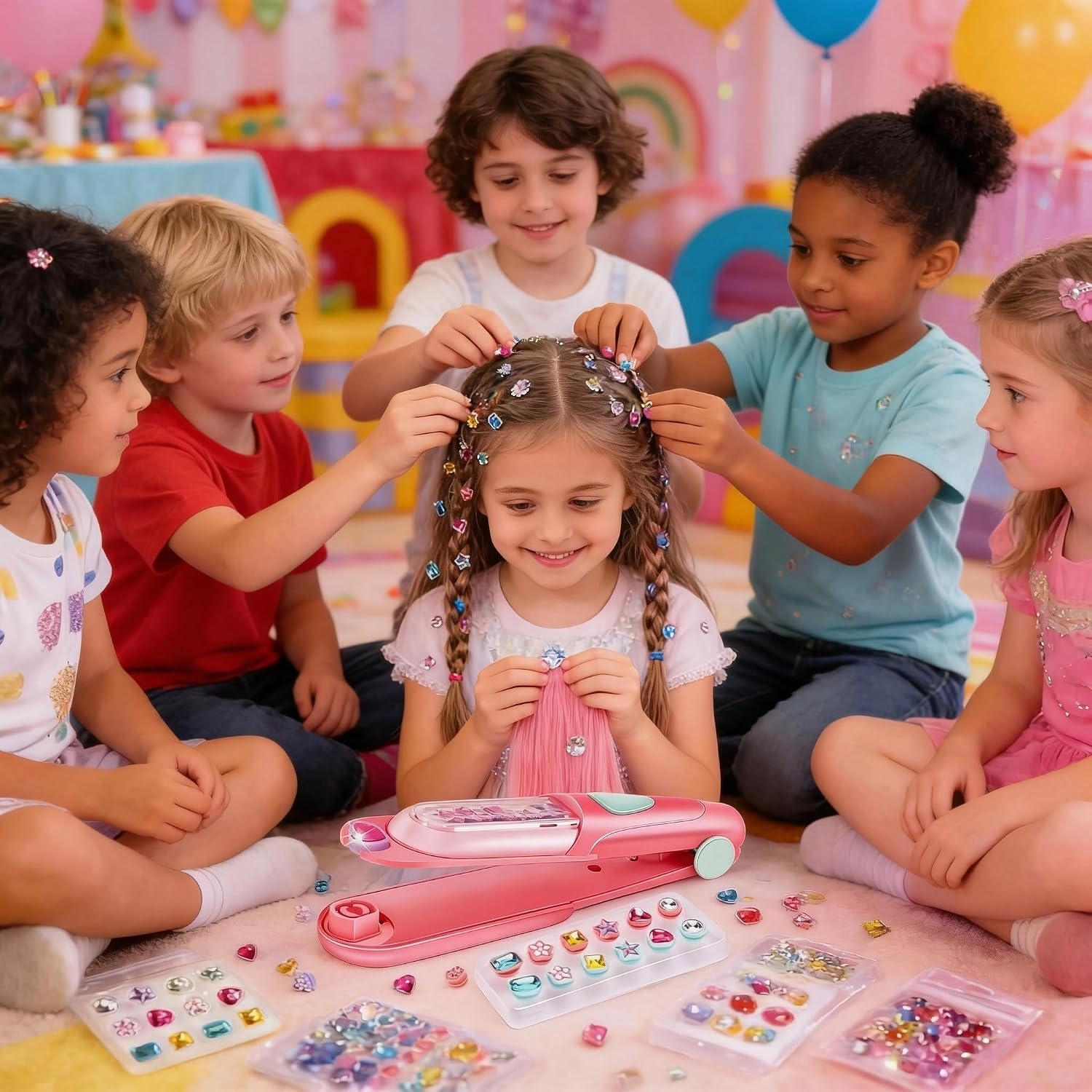 Hair Gem Stamper Kit, Bling Hair Accessories Toy & Gift for Girls Ages 3-12 | Comes with Reusable hair Gems, DIY Styling Tool, Hair Jewelry & Girl Stuff, Craft Toy, Great Birthday Gift for Girls