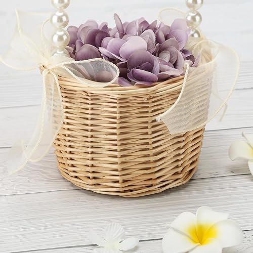 Miniatura 5 de Cesta de mimbre de ratán con diseño de flores, cesta tejida a mano de sauce con asa e inserto de plástico, cesta de dulces de huevos de Pascua,