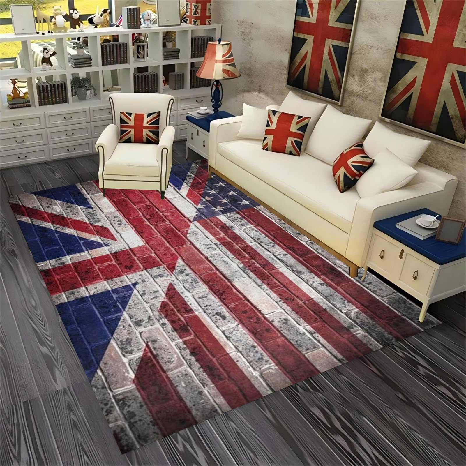 AOESELN Vintage Flag Area Rug,80x150cm,British Flag Pattern Design Rug,3D High-Definition Printed Rug,Suitable for Living Room,Bedroom,Machine Washable,Soft and Non-Slip,No Lint