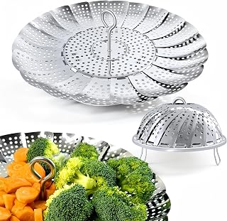 Sayfine Vegetable Steamer Basket, Premium Stainless Steel Veggie Steamer Basket - Folding Expandable Steamers to Fits Various Size Pot (Foldable Large)