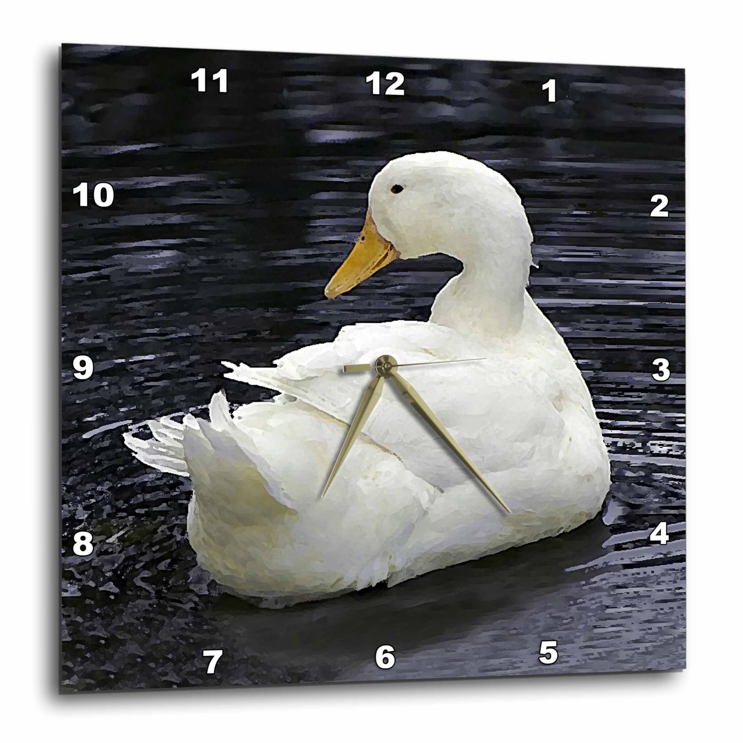 Horloge murale Canard de Pékin 3dRose Blanc Collection 25,4 cm