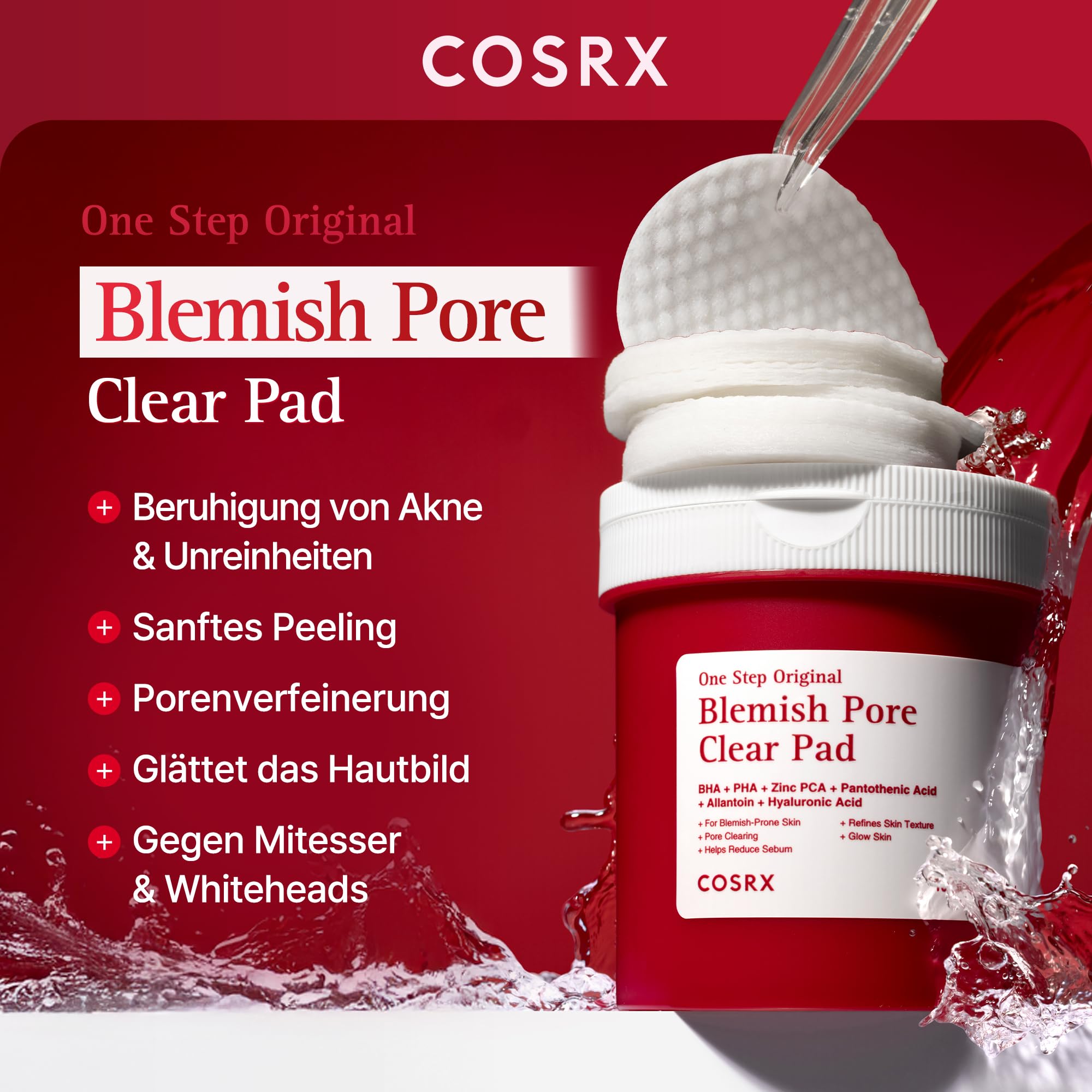 COSRX OneStep Original Blemish Pore Clear Pad, 100 Pads, Dual-Sided Facial Pad for Exfoliation, Pore Care & Hydration with BHA, PHA & Zinc PCA & 5 Hyaluronic Acids, Korean Skin Care