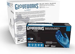 GLOVEWORKS Blue Vinyl Light-Industrial Disposable Gloves, 3 Mil, Food-Safe, Latex & Powder-Free, Medium, Case of 1000