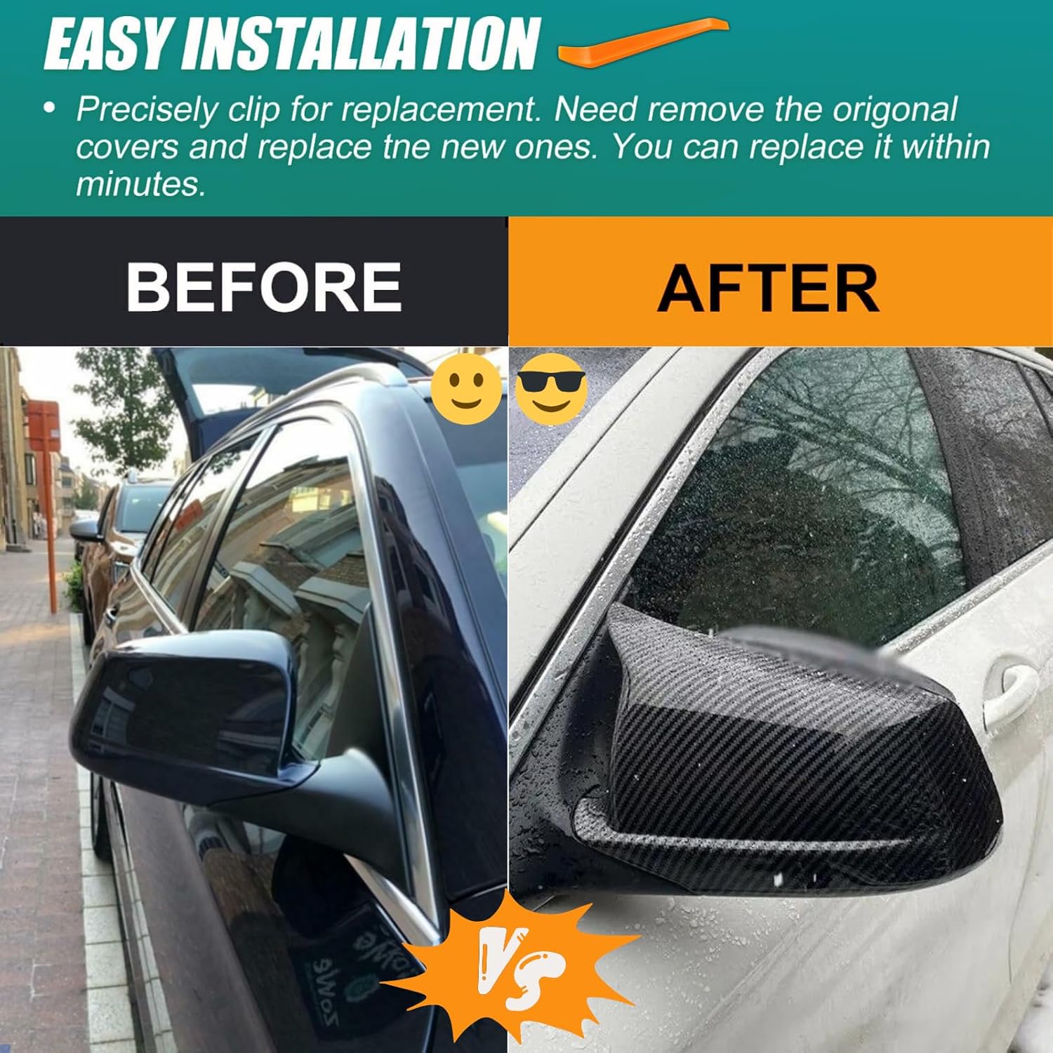 1 Pair Car Side Mirror Covers Caps Replacement for 2011-2013 BMW 5 Series F10 520i 523i 535i F11 530i Pre Lci Model Exterior Carbon Fiber Accessories Auto Tuning Body Parts & Trim - M Style