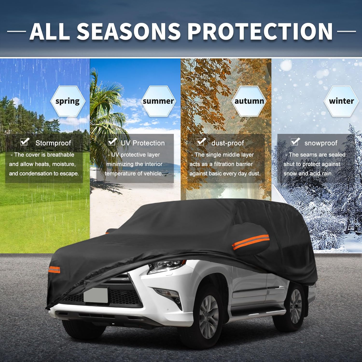 X AUTOHAUX Car Cover Outdoor Waterproof Sun Rain Snow Hail Protection with Left Side Door Zipper 210D-PU for Lexus GX