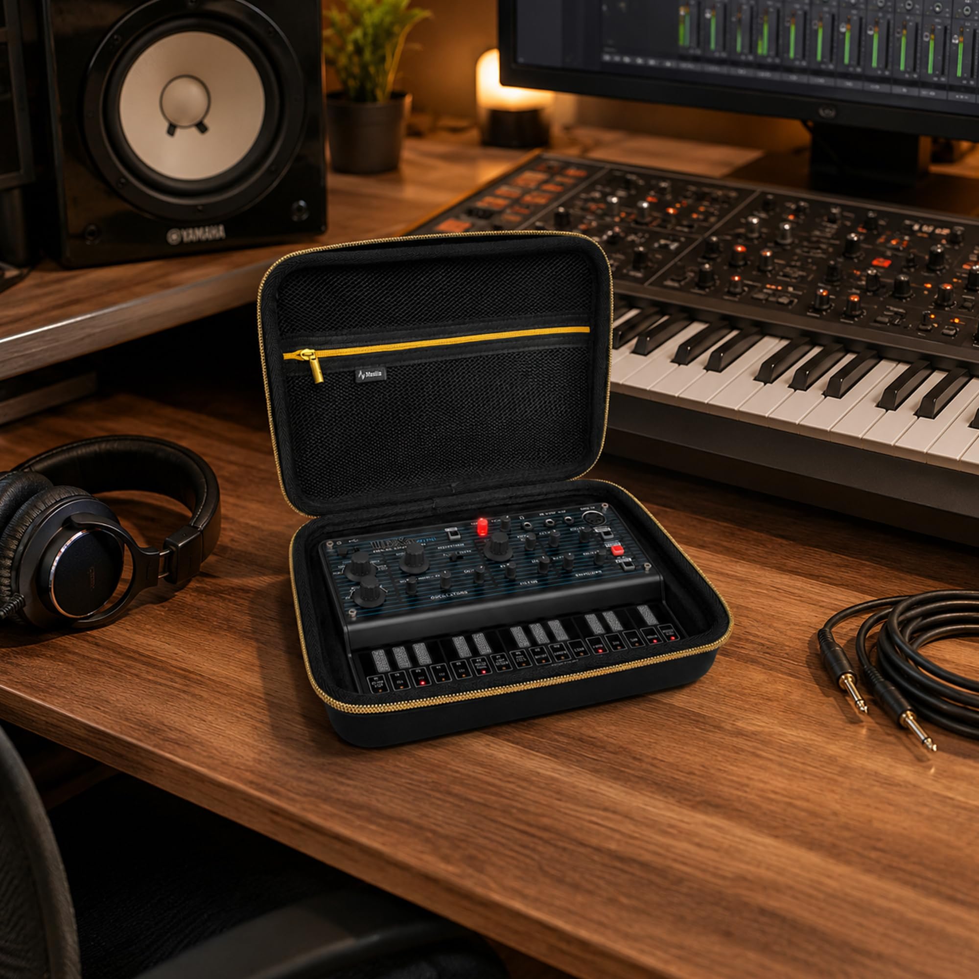 Musiin Estuche para Sintetizador analógico Compatible con Behringer UB-XA/Pro VS/PHARA-O/JT Mini, con Cremallera Dorada para Estudio, Viajes y Escenario (Edición en Tono Dorado)