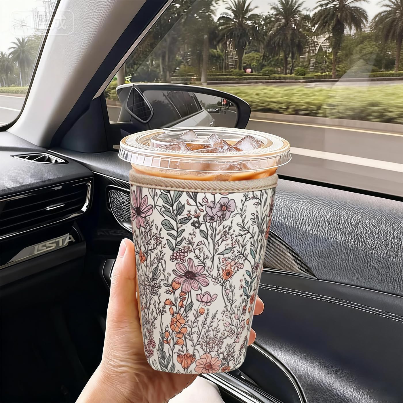 Reusable Insulated Neoprene Iced Coffee Cup Sleeve, Durable Drink Sleeve for Cold Beverages, Beverage Holder for Iced Coffee (Bloom Magic)