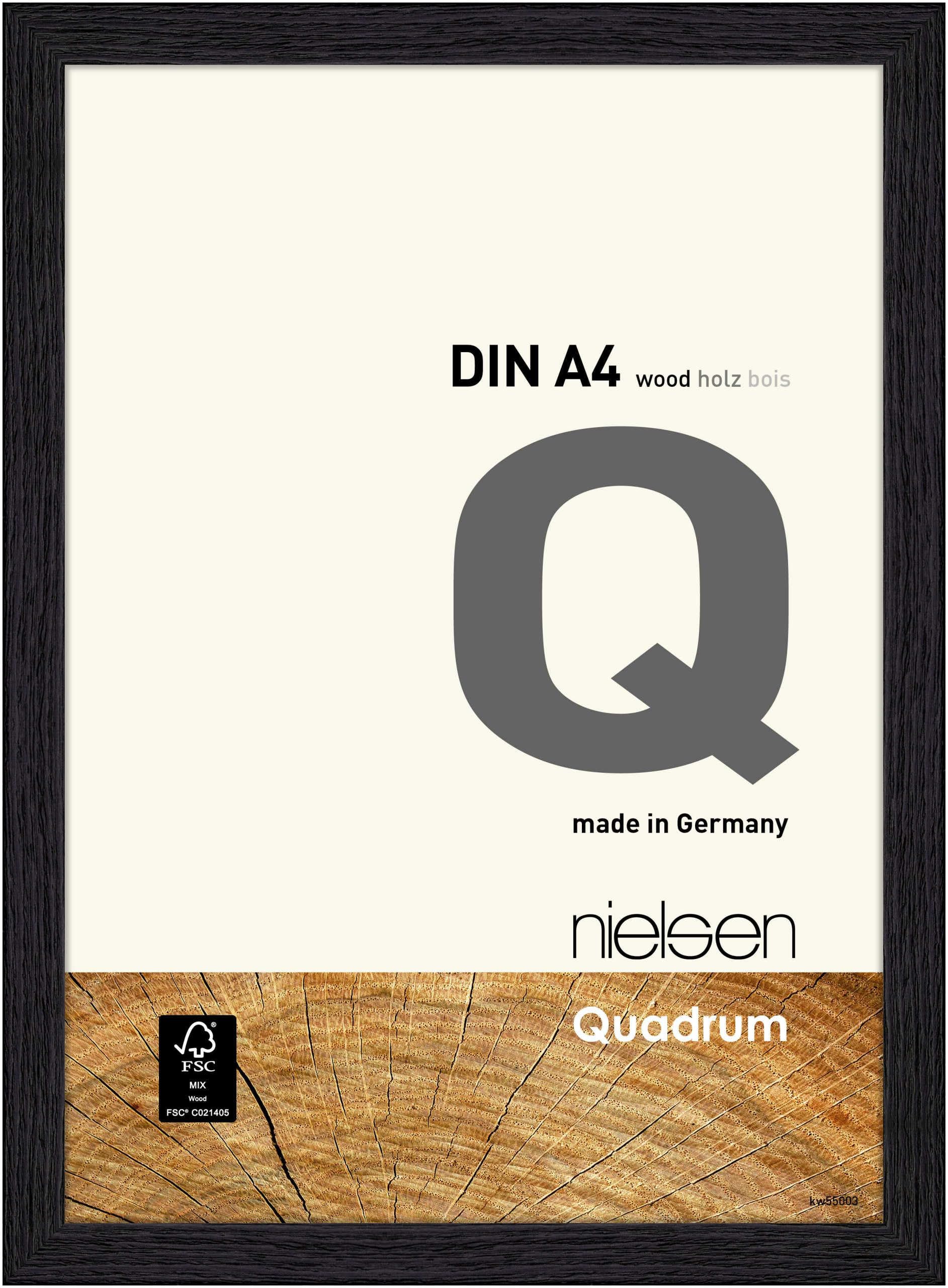 nielsen Quadrum Wooden Picture Frame - Black Veneer A4, 21x29.7cm - with Float Glass and Easy Push-Turn Clips - for Photos and Art