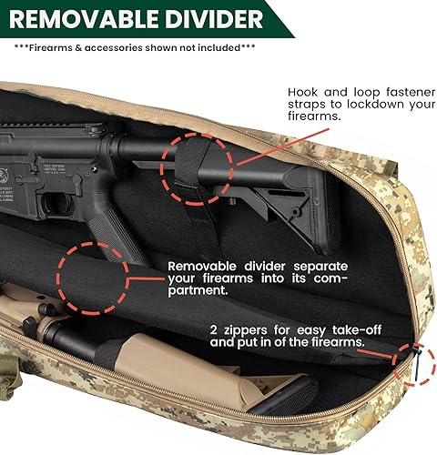 Miniatura 5 de HUNTSEN Funda Suave para Rifle de Doble Cañón de 38" 42" 44" 46" 52" Bolsa Larga para Armas con Mango Acolchado - Correa Ajustable Cremalleras
